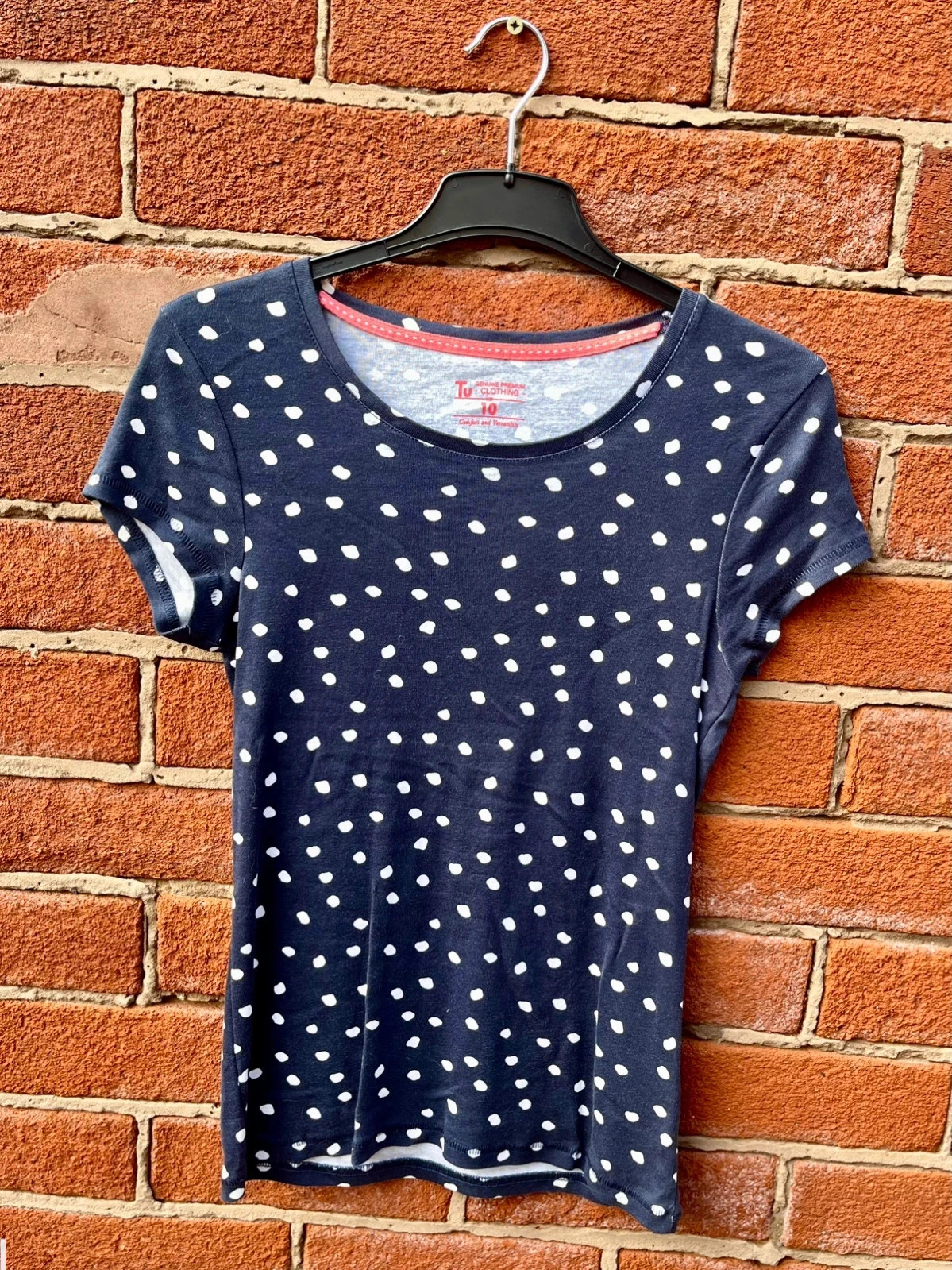 Tu polkadot style vest top blue white womens size 10