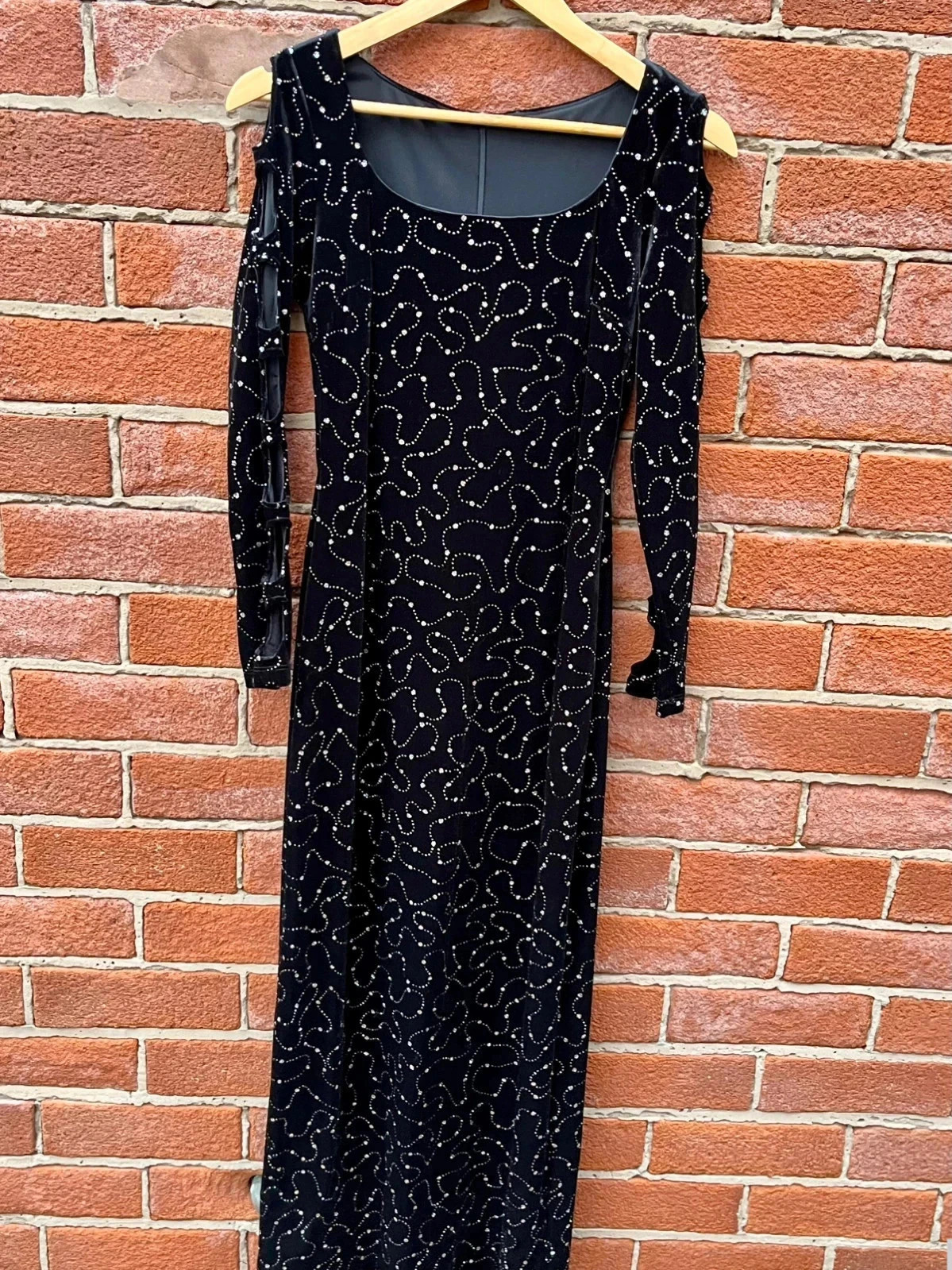 Rea network long evening dress diamanté black womens Size 8