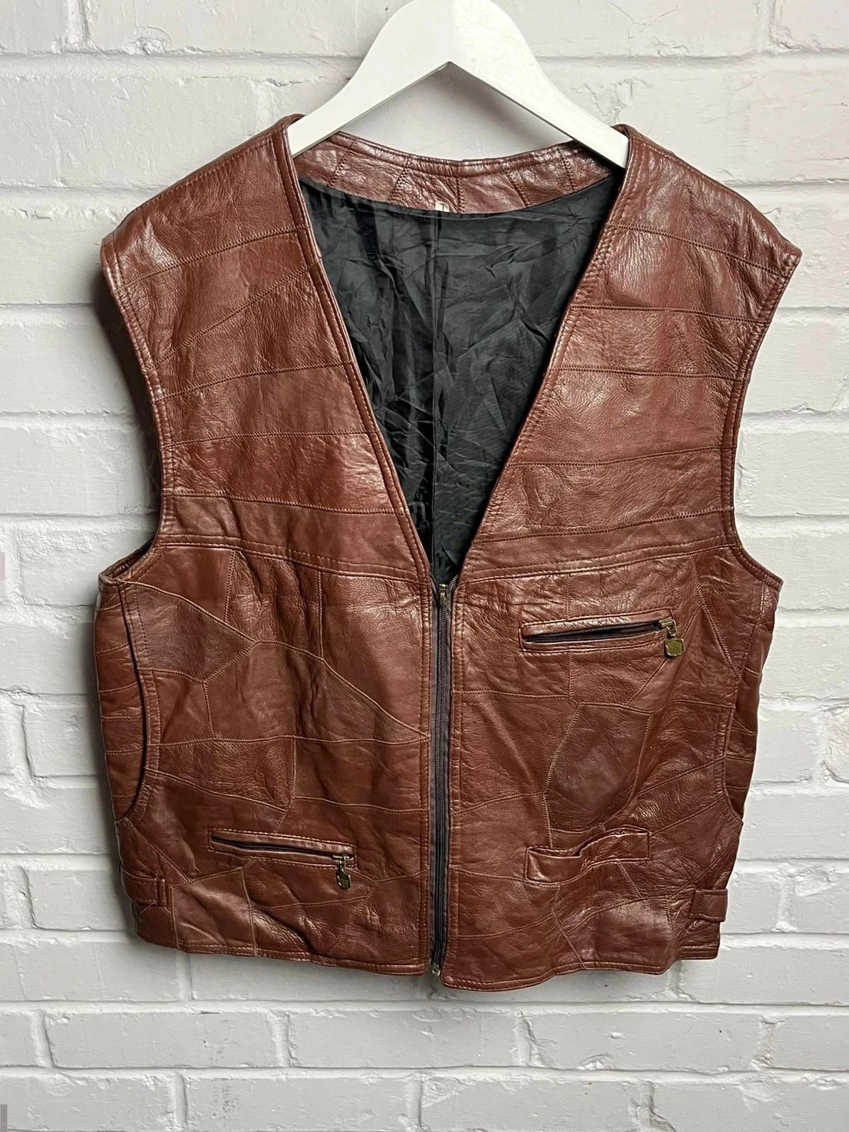 Mens brown genuine leather waistcoat large