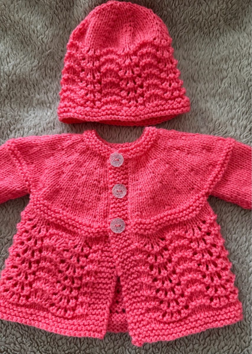 Hand knitted baby cardigan set size newborn