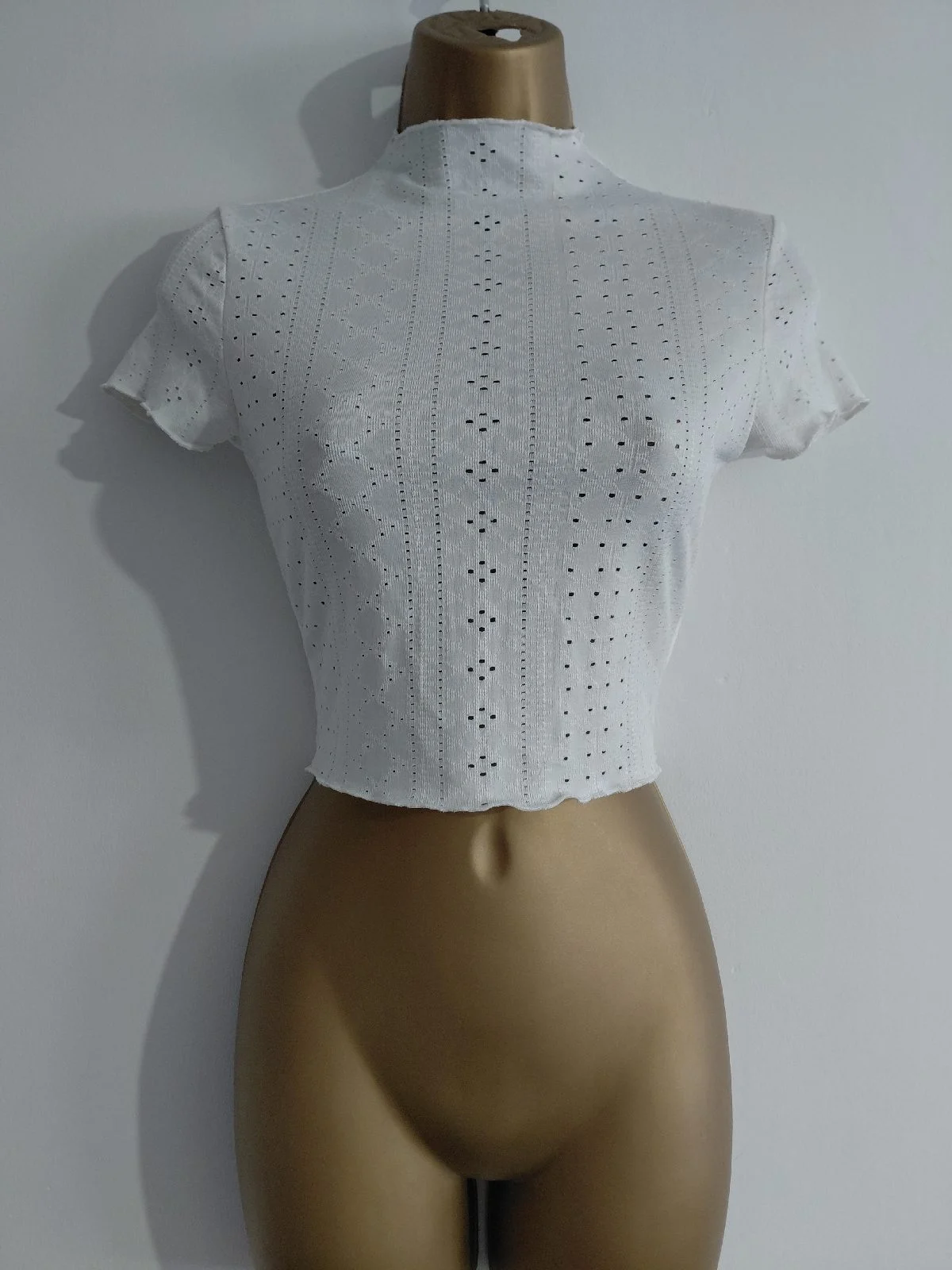 White pointelle cropped baby tee, Shein, Small