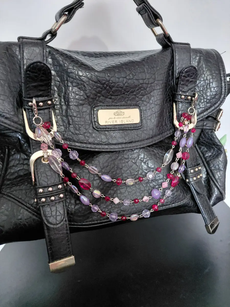 Purple and pink multi strand beaded bag charm