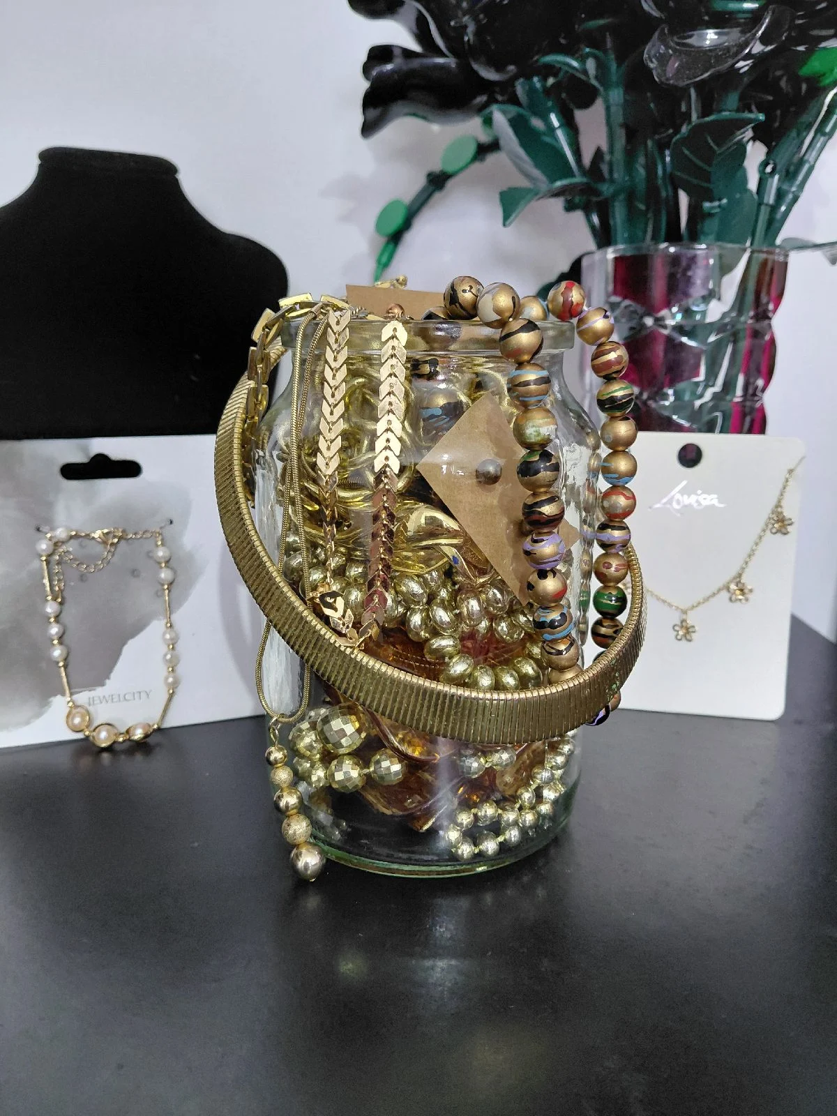Gold theamed costume jewellery jar