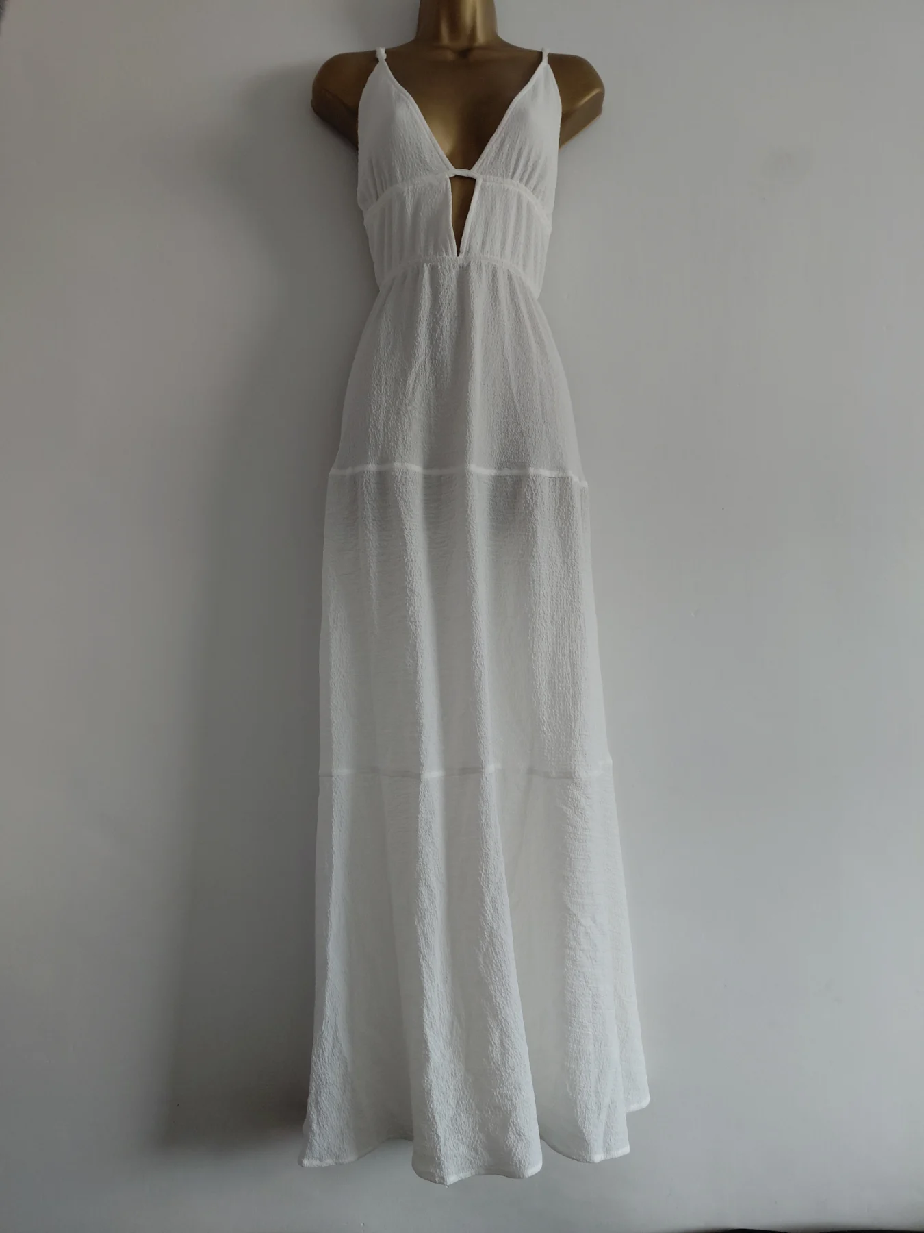 White v neck strappy tiered maxi dress, Shein, Small