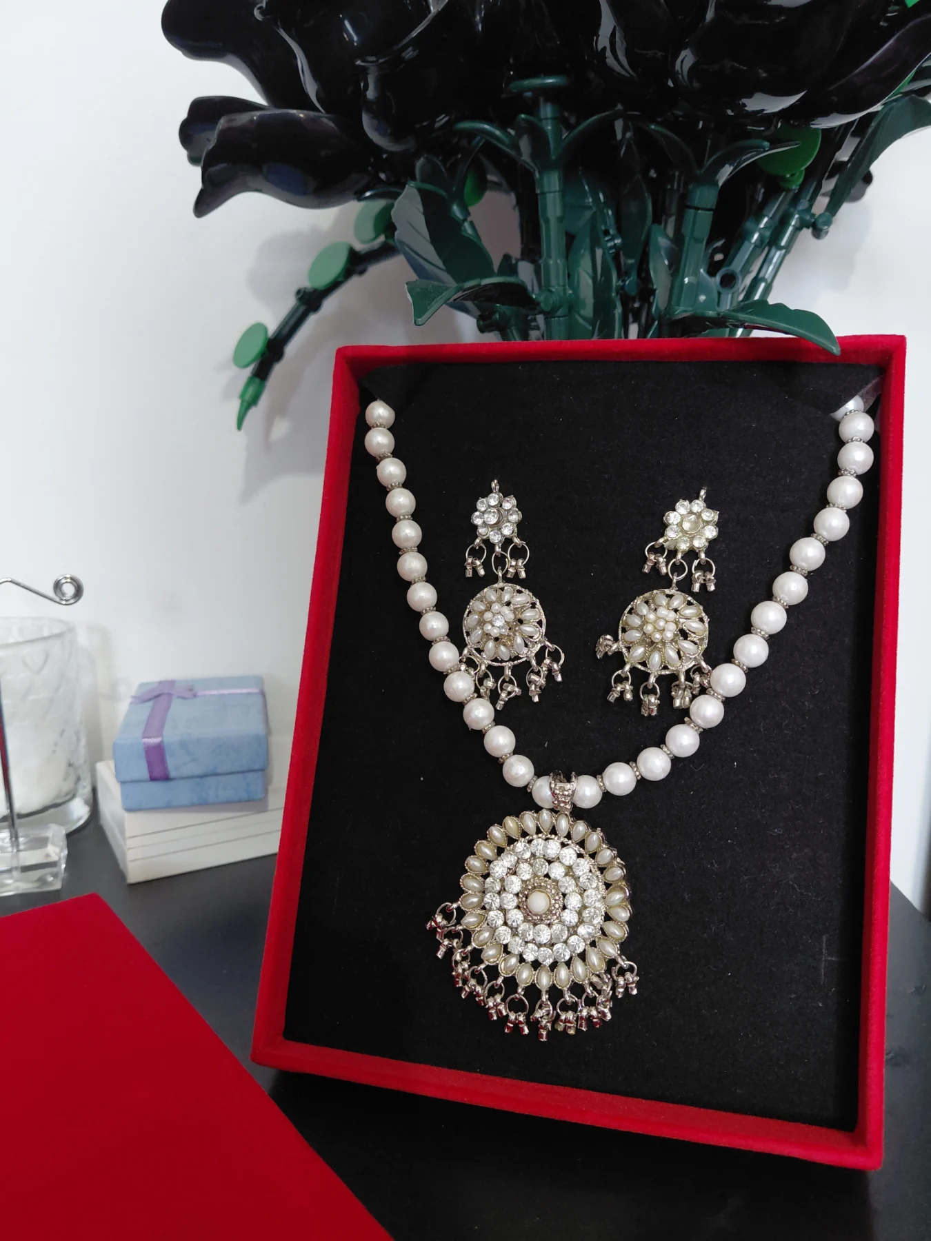 Indian style imitation pearl mala jewelery set