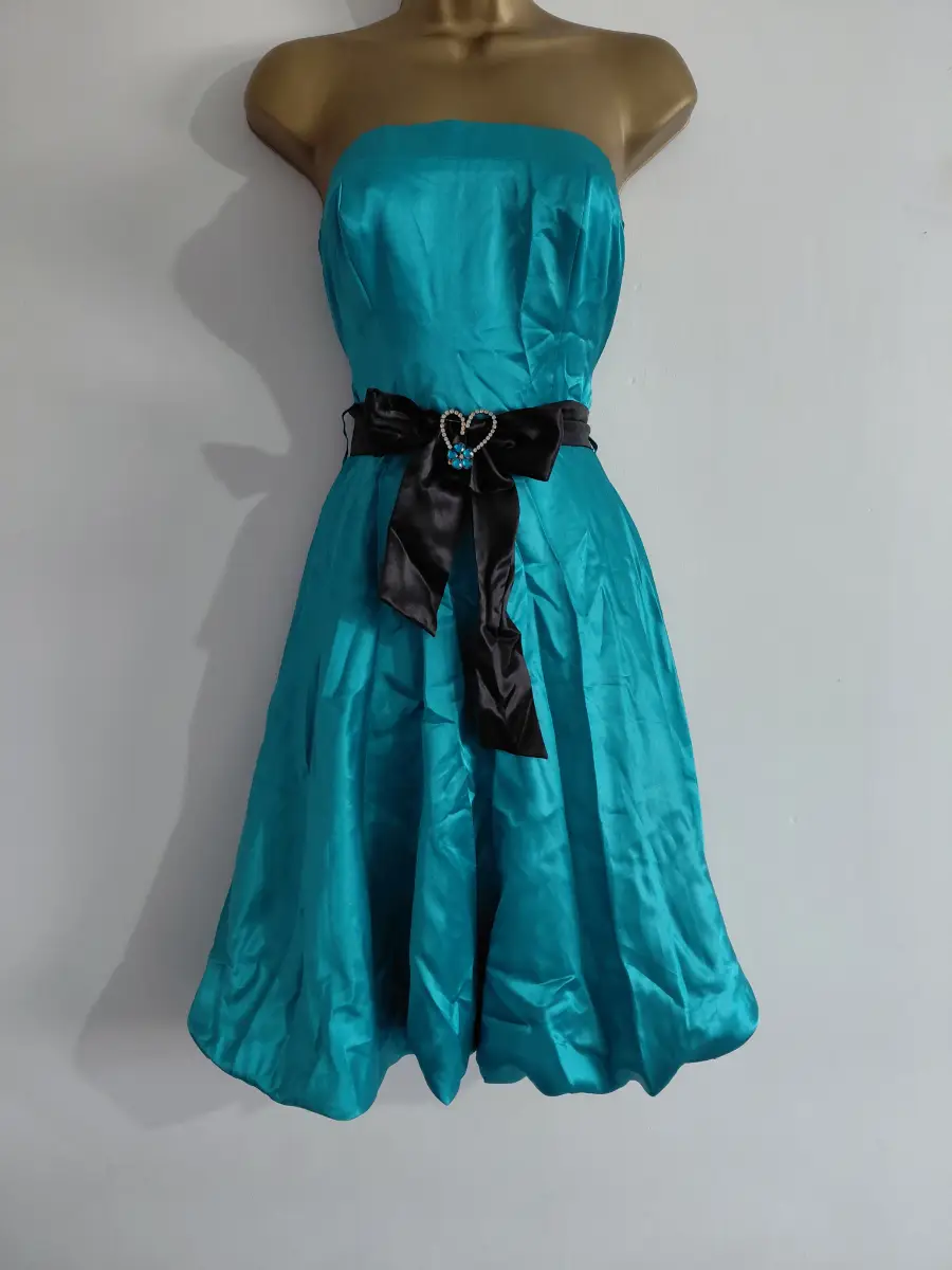 Y2k turquoise satin strapless bandeau midi dress, River Island, 10