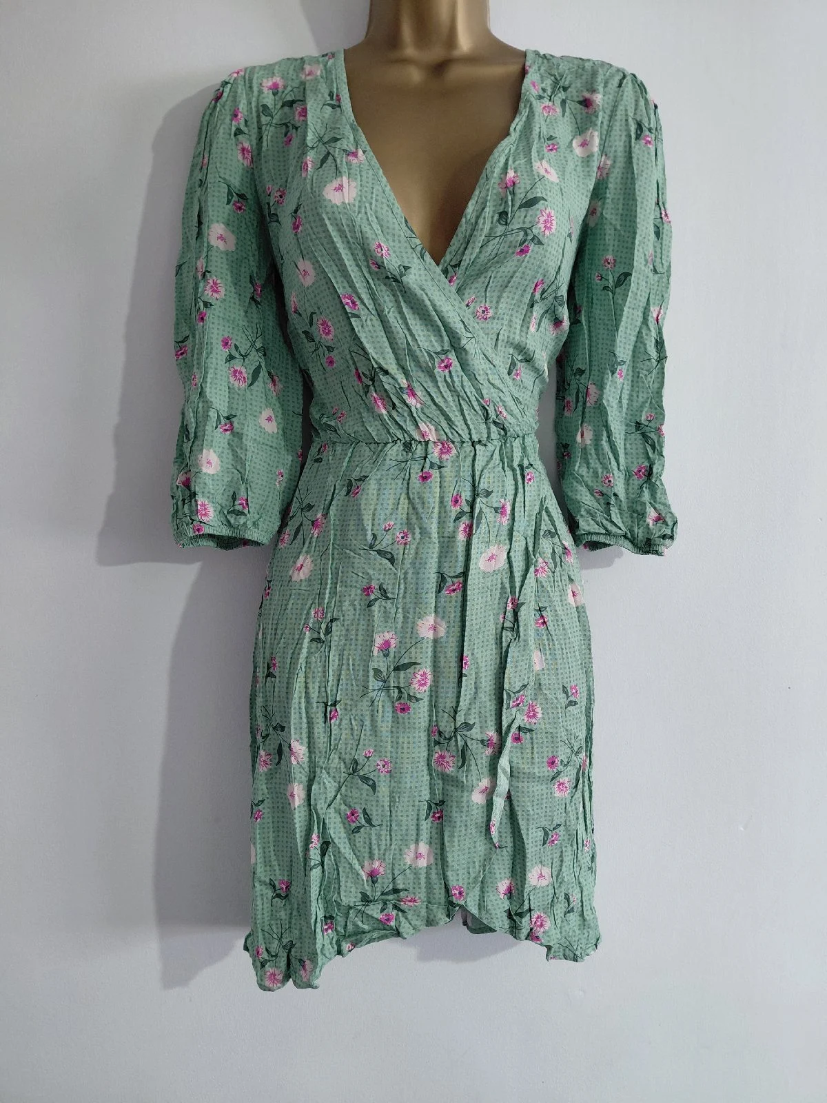 Light green and pink floral wrap style dress, george, 8