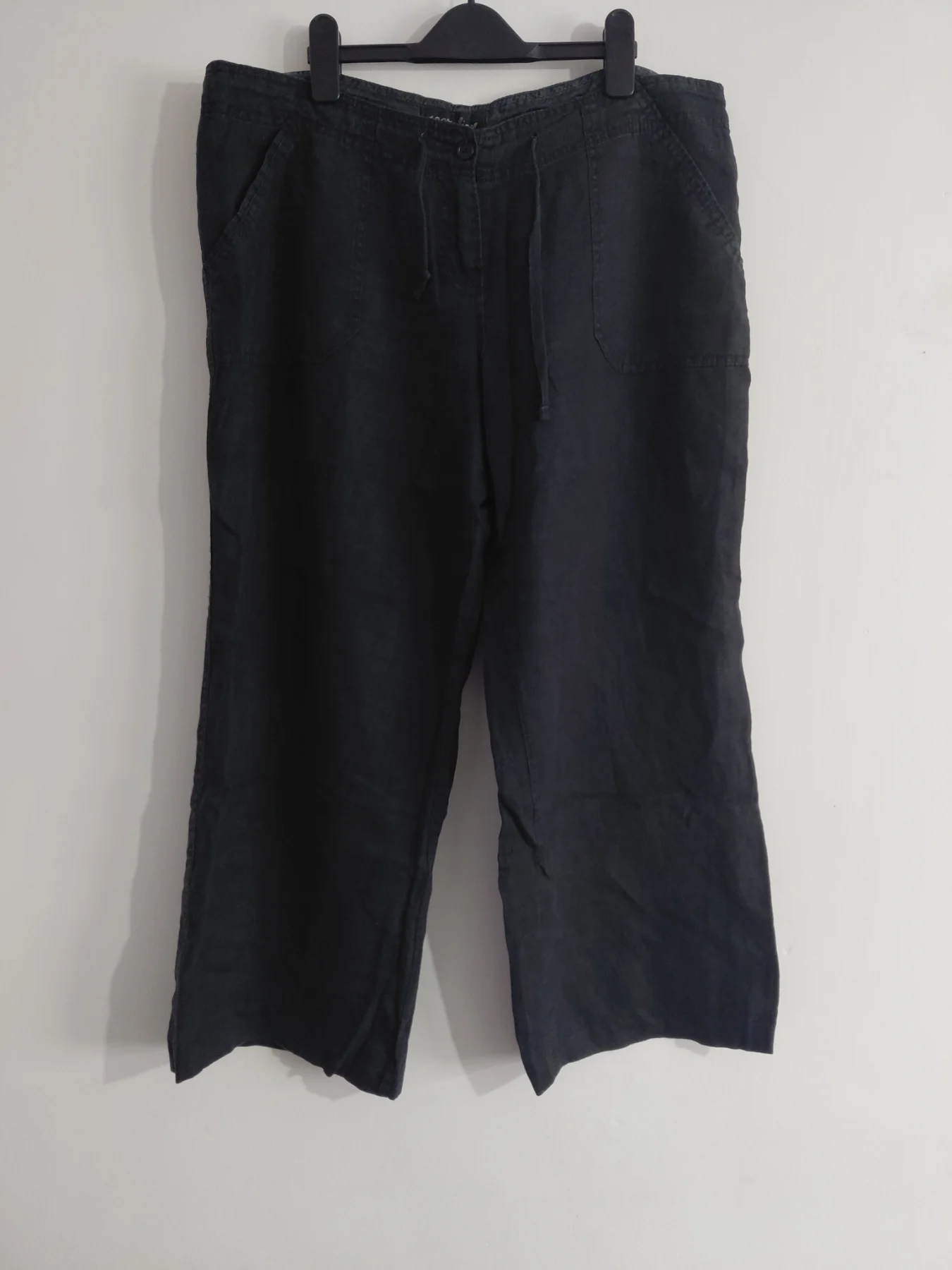 Black 100% linen cargo style trousers, Atmosphere, 14