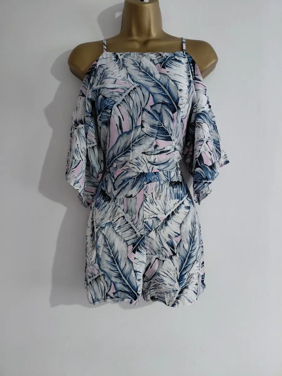 Blue pink and white palm print cold shoulder jumpsuit, miss selfridge, 8