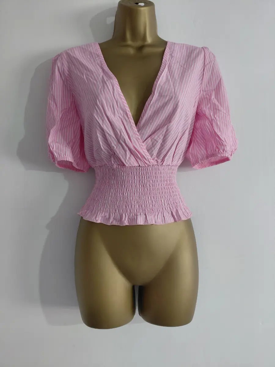 Light pink and white pinstripe shirt with a cinched waist, George, 8