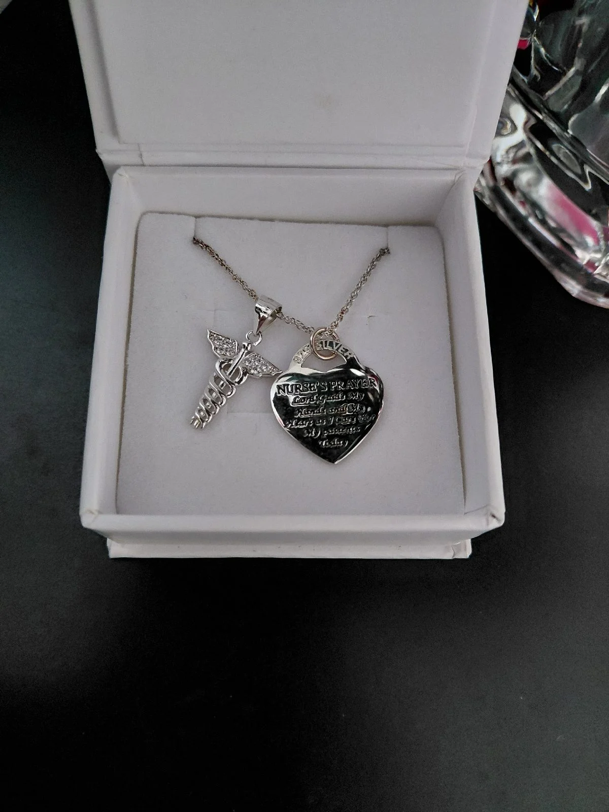 925 silver nurse / doctor prayer and caduceus pendant necklace