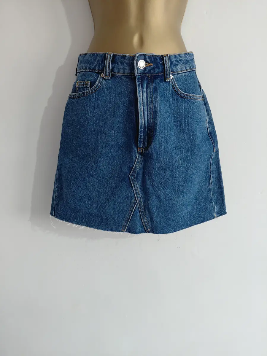 Mid wash denim mini skirt with a raw hem, primark, 6