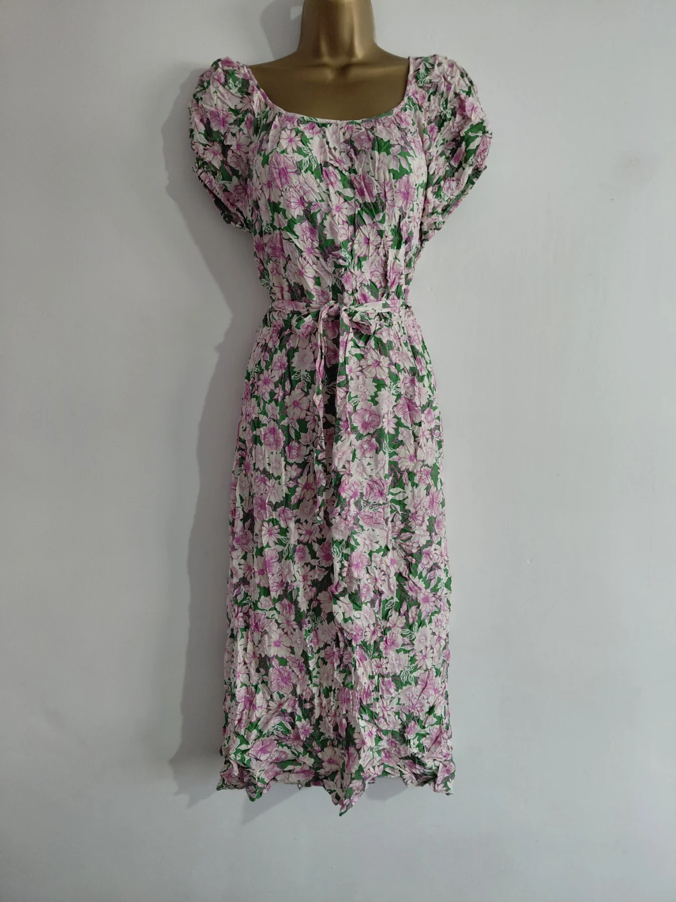Pink and green puff sleeve floral maxi dress, George, 10