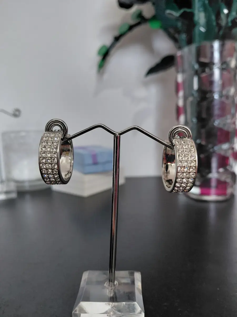 Vintage silver plated chunky pave hoop earings, Monet