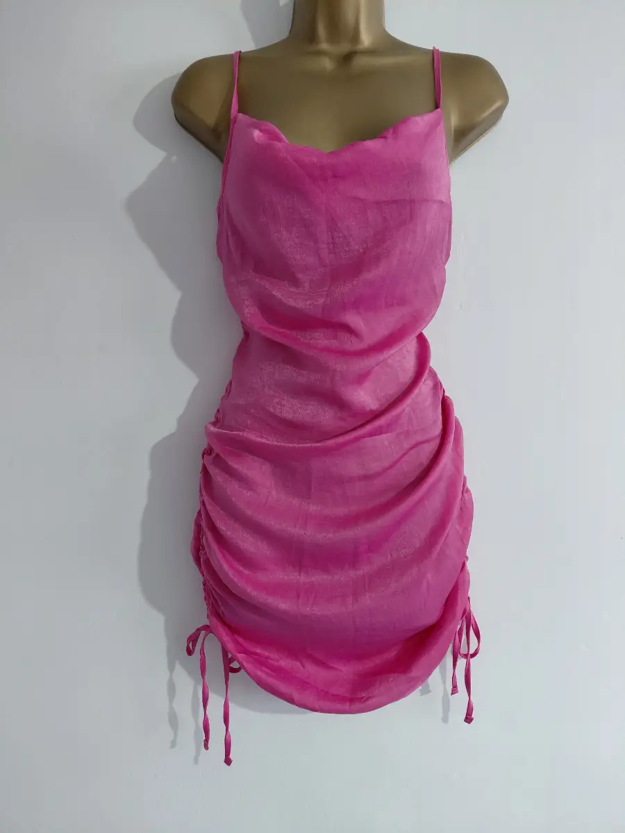 Hot pink ruched drawstring mini dress, george, 8