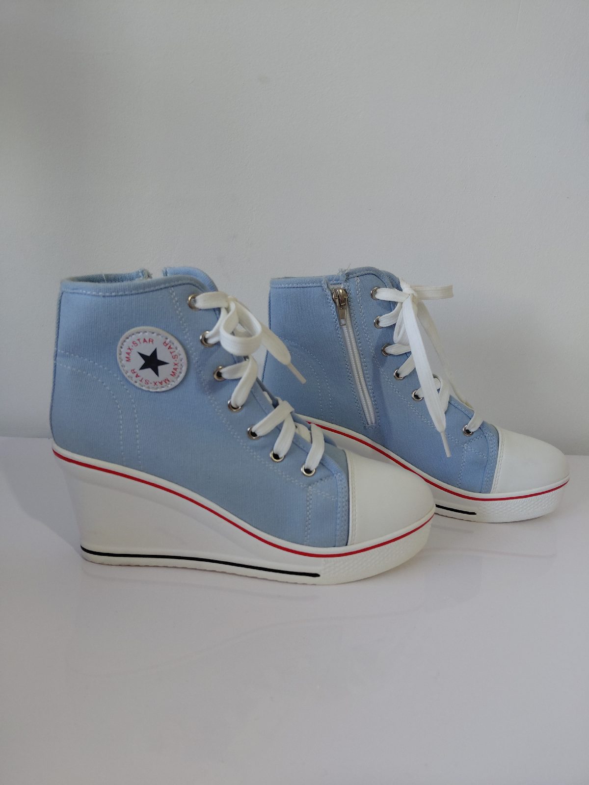 Converse style blue and white wedges, YUFU Star, 6