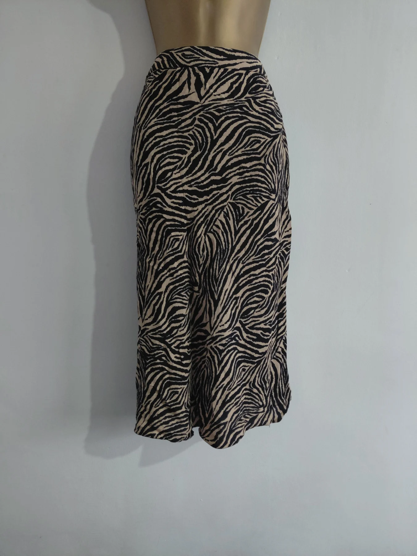Beige and black zebra print midi skirt, Nutmeg, 12