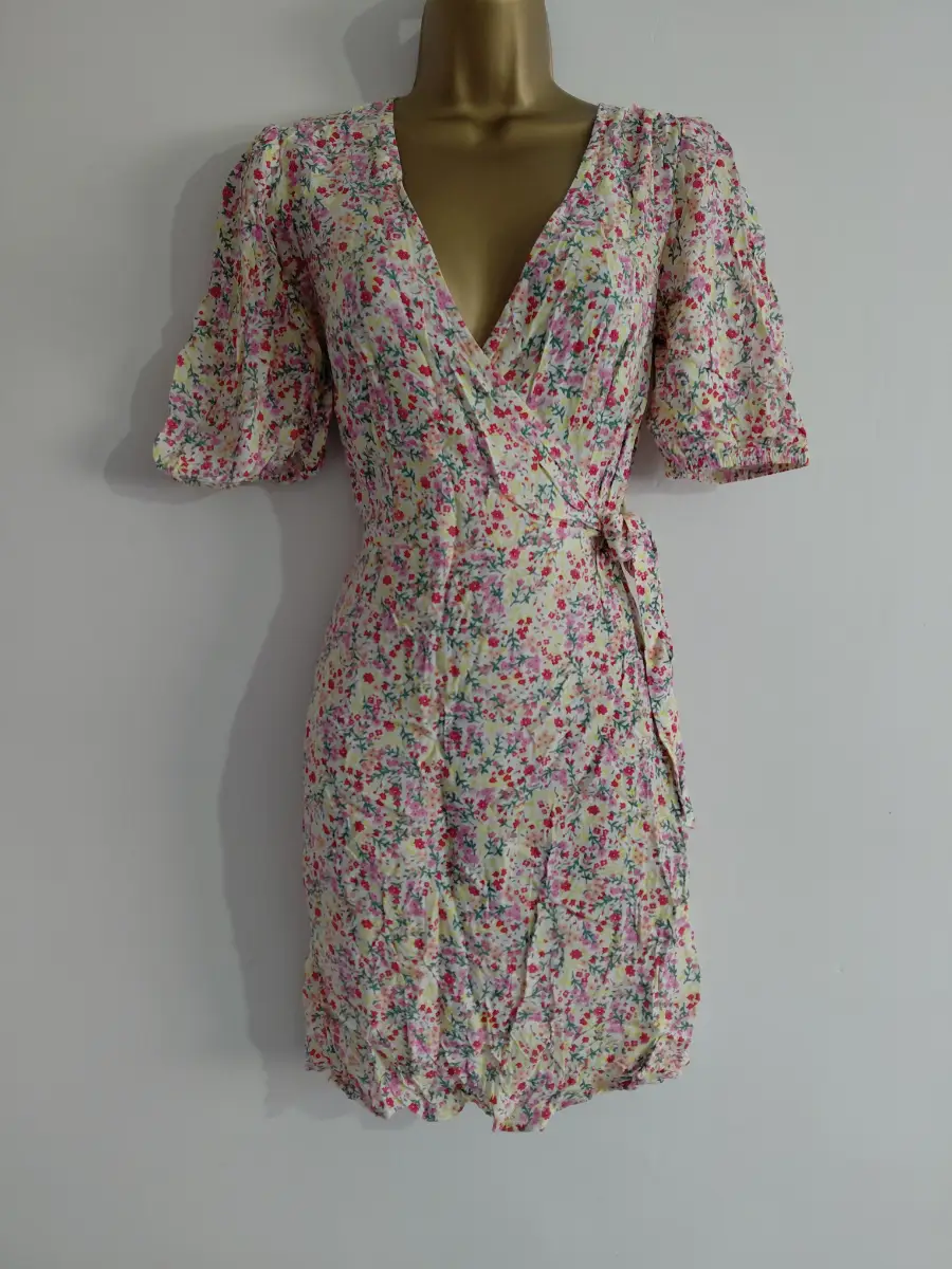 Multicoloured floral wrap style v neck midi dress, george, 8