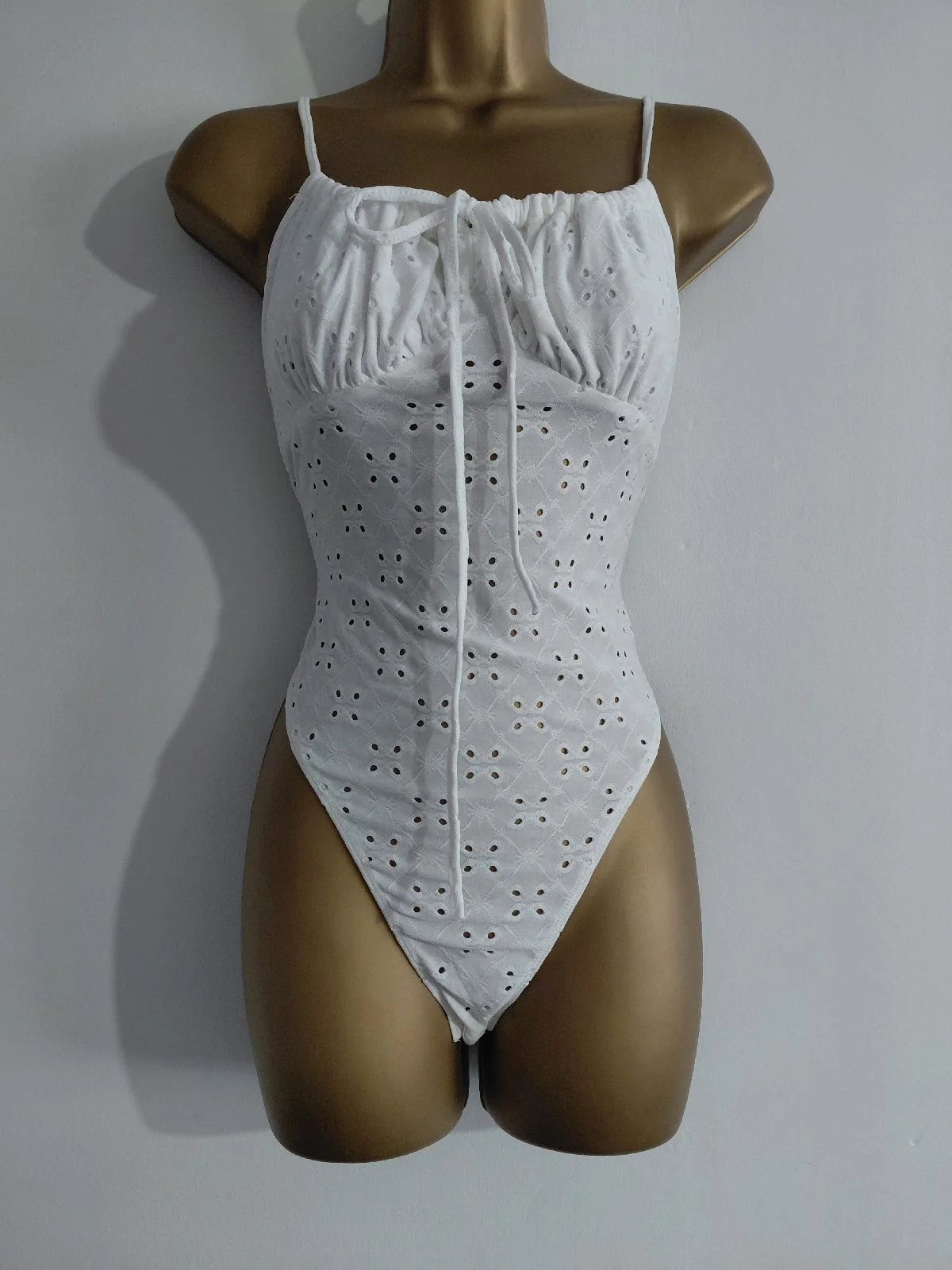 White pointelle milk maid style body suit, Shein, Small