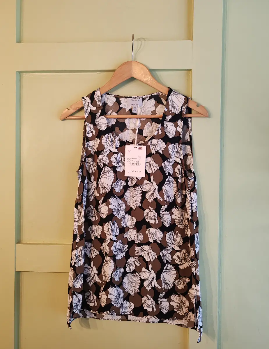 Jigsaw Floral Poppy Sleeveless Top Blouse Size UK8 Womens Holiday Summer Going Out Smart Workwear