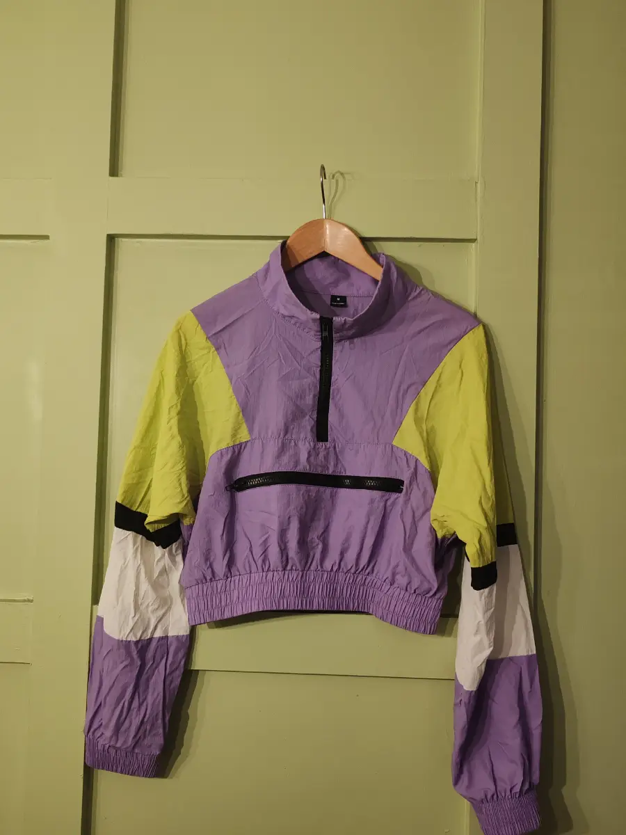 Shein Retro Shell Cropped Jacket Windbreaker Activewear Festival Size UKM. Outdoors Casual Gym Party