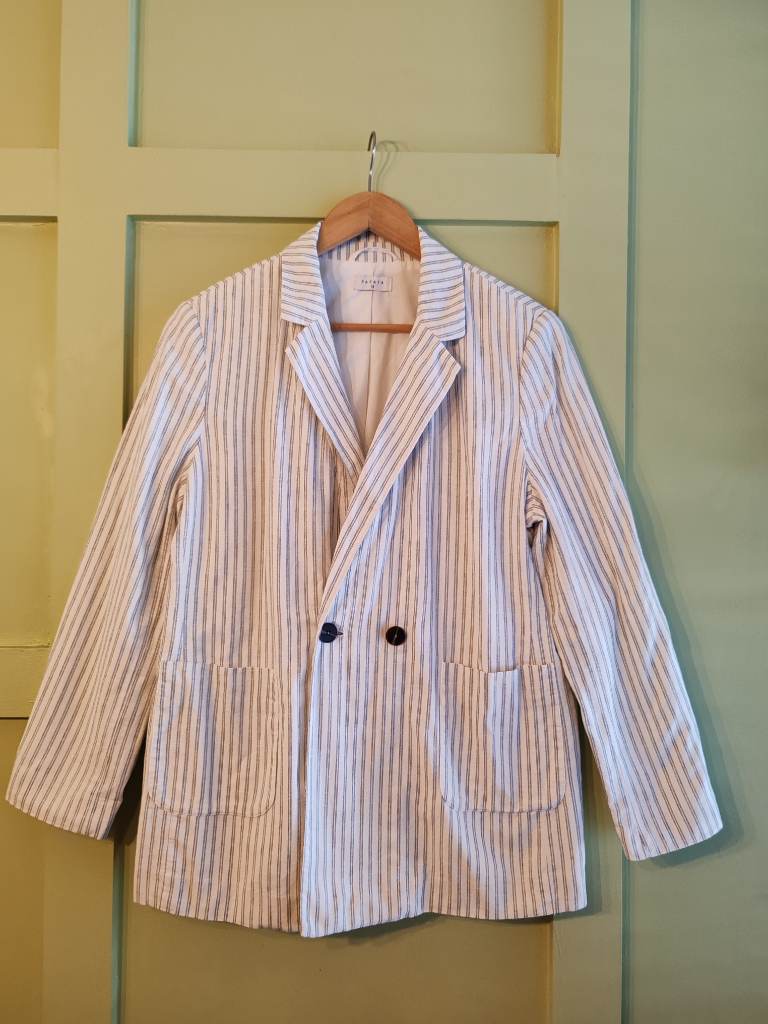 Papaya Pinstripe Linen Cotton Blazer Jacket Womens Size UK16 Summer Autumn Going Out Holiday Brunch