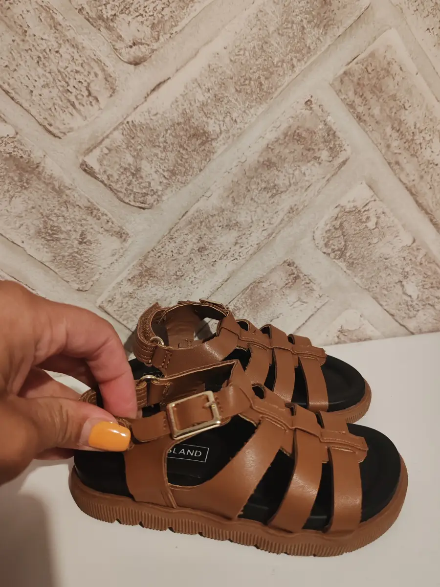 River Island Brown Tan Gladiator Velcro Strap Sandals Summer Shoes Toddler Size UK5 Holiday Out