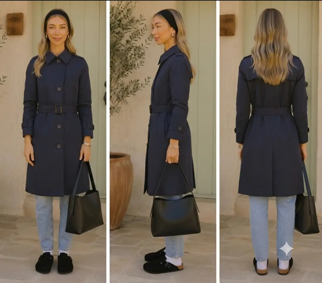 Marks & Spencers Black Breasted Tie Belt Trench Coat Size UK12. Womens Autumn Spring Winter Smart
