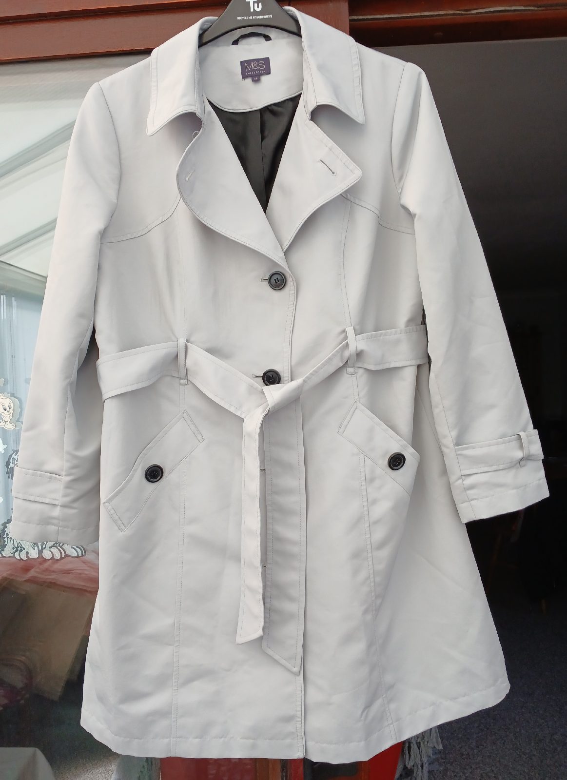 Ladies Marks & Spencer Knee Length Raincoat Grey Size 16