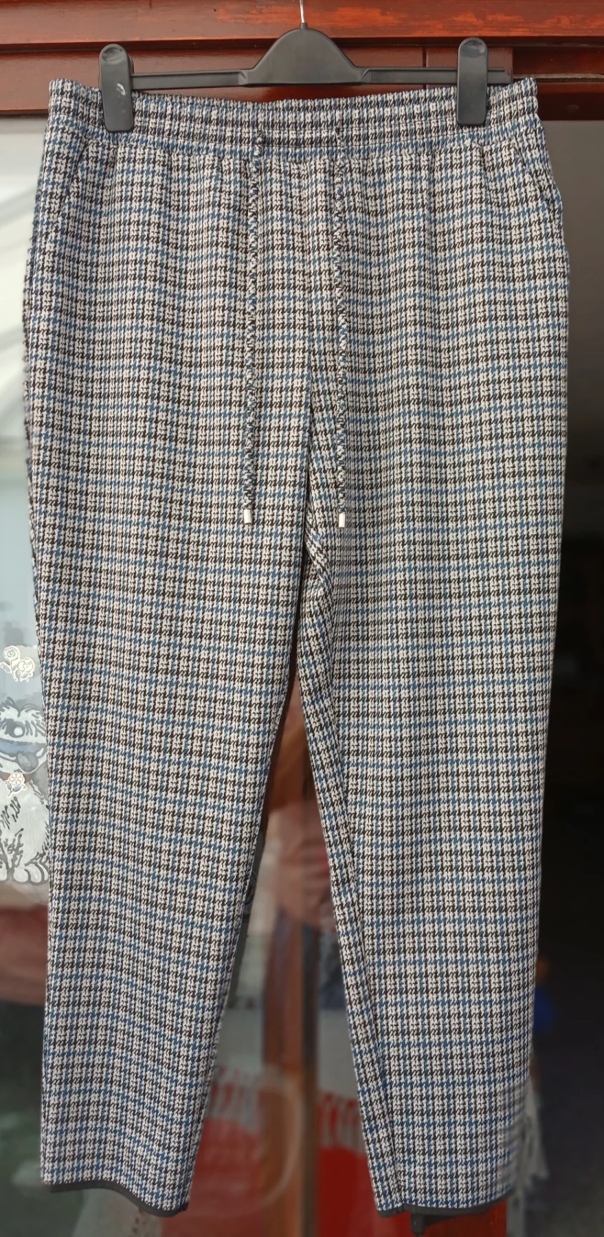 Ladies Nutmeg Herringdone Pattern Slacks Trousers Size 16 Grey Black Mix