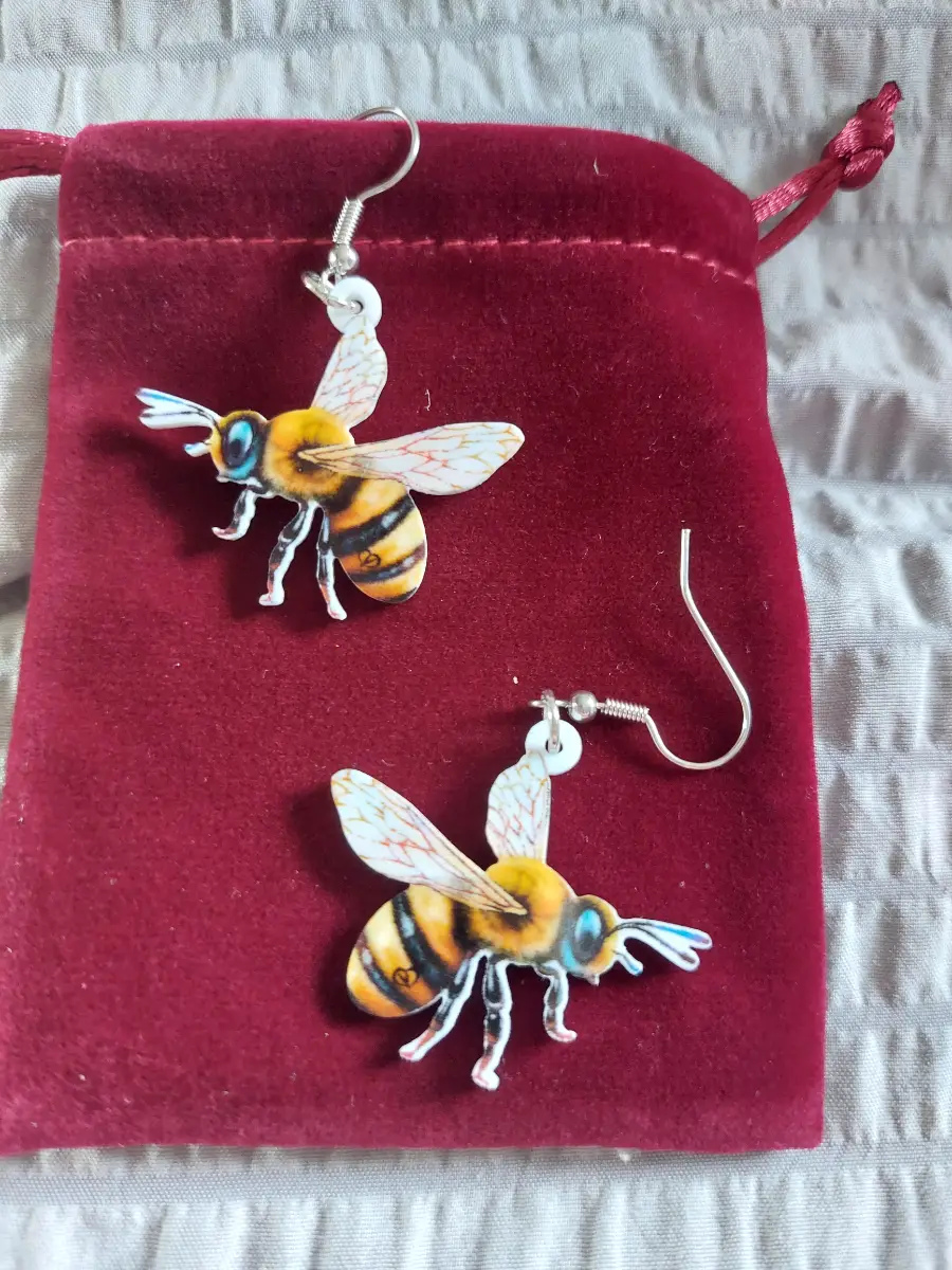 Bee shaped printed acrylic earrings