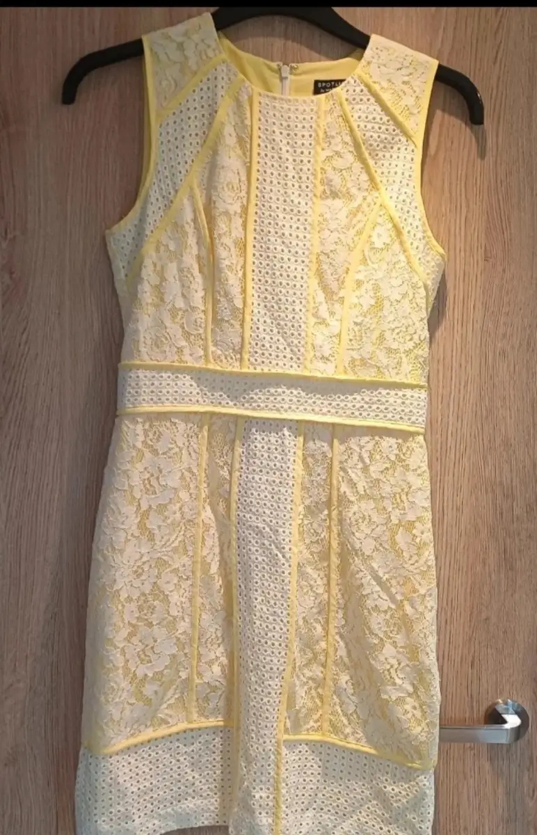 Warehouse light yellow and white lace cotton shift dress size 12