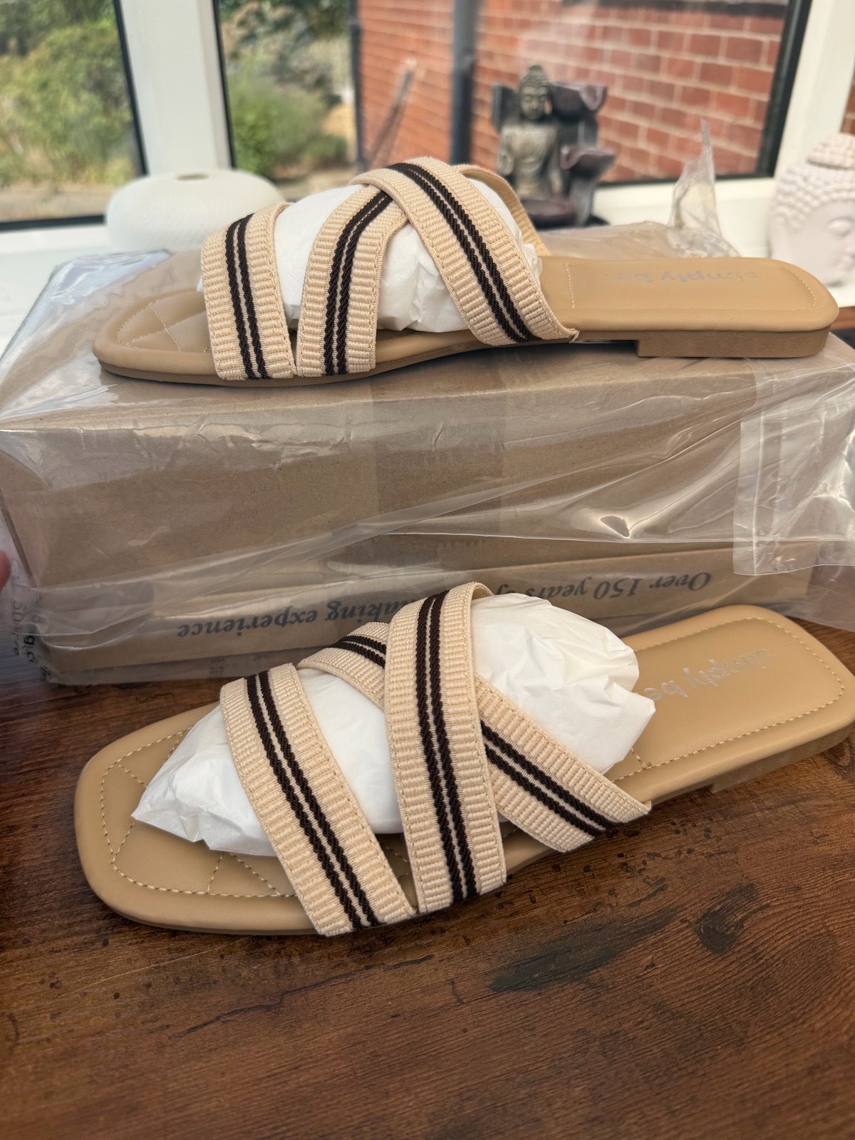 Women’s Neutral Flat Slip on Sandals UK 6 Wide