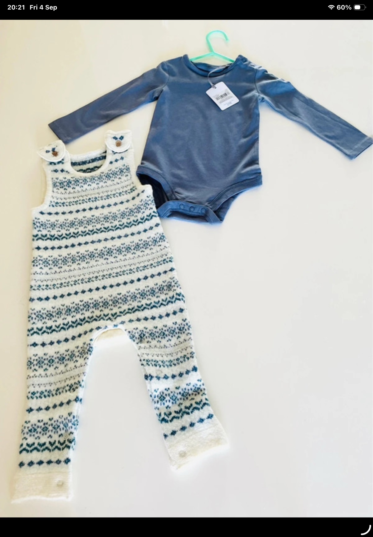 Baby Tu, Knitted Fair Isle Dungarees & BlueBodysuit BNWT age 9-12 months