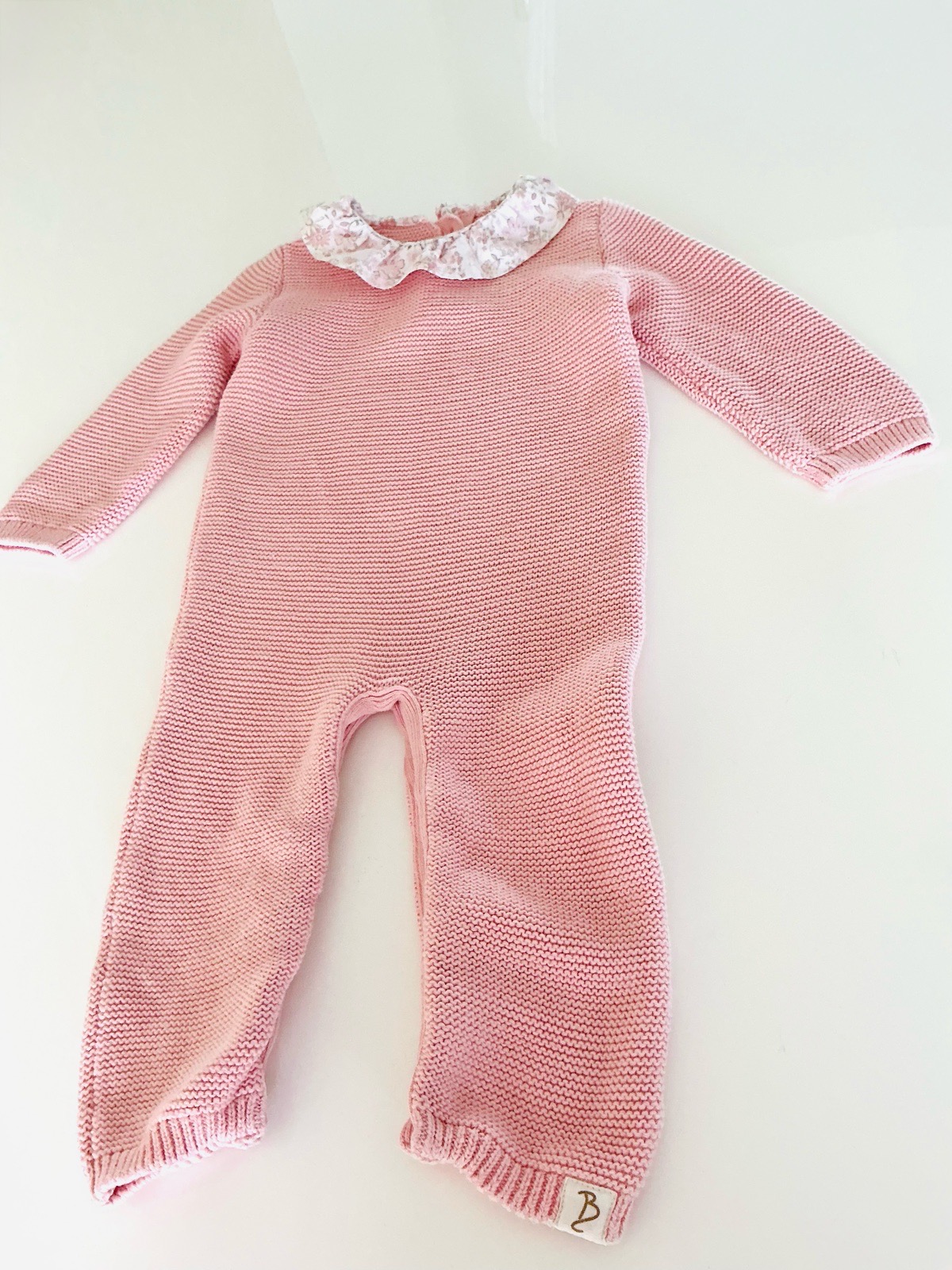Billie Faiers Baby Girl Pink Knit Floral Collar All-in-One age 9-12 Months