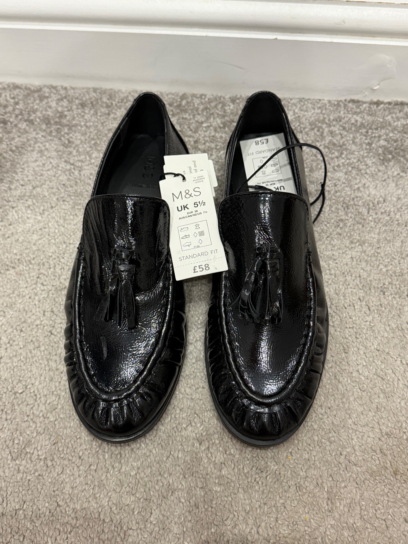 Leather Patent Ruched Tassel Flat Loafers RRP 58 pounds Size 5.5