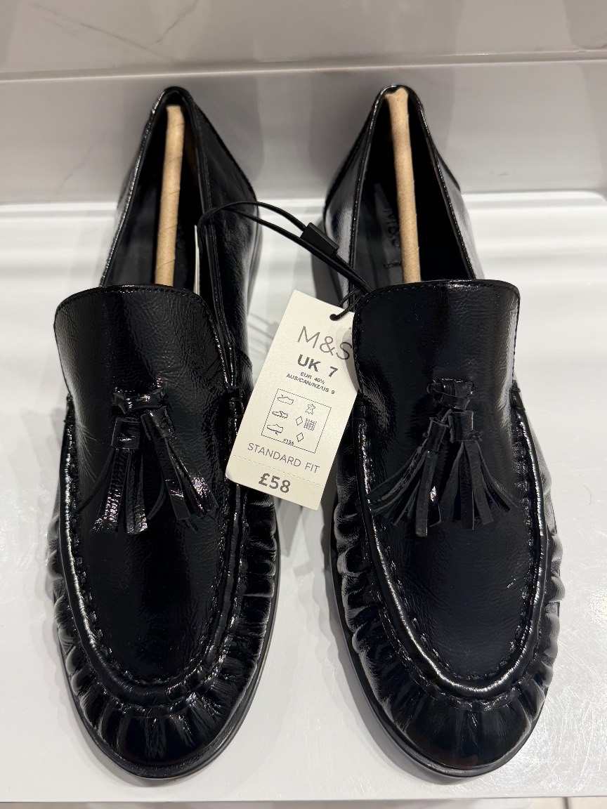 Leather Patent Ruched Tassel Flat Loafers RRP 58 pounds Size 7