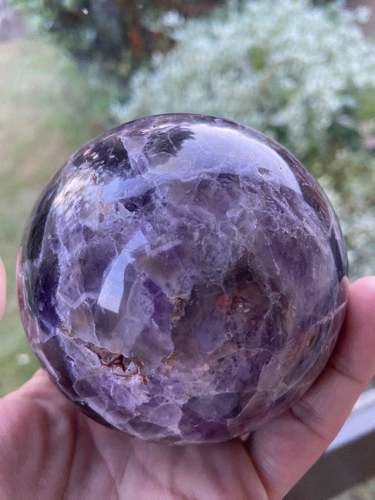 Large dream amethyst crystal sphere, absolutely stunning