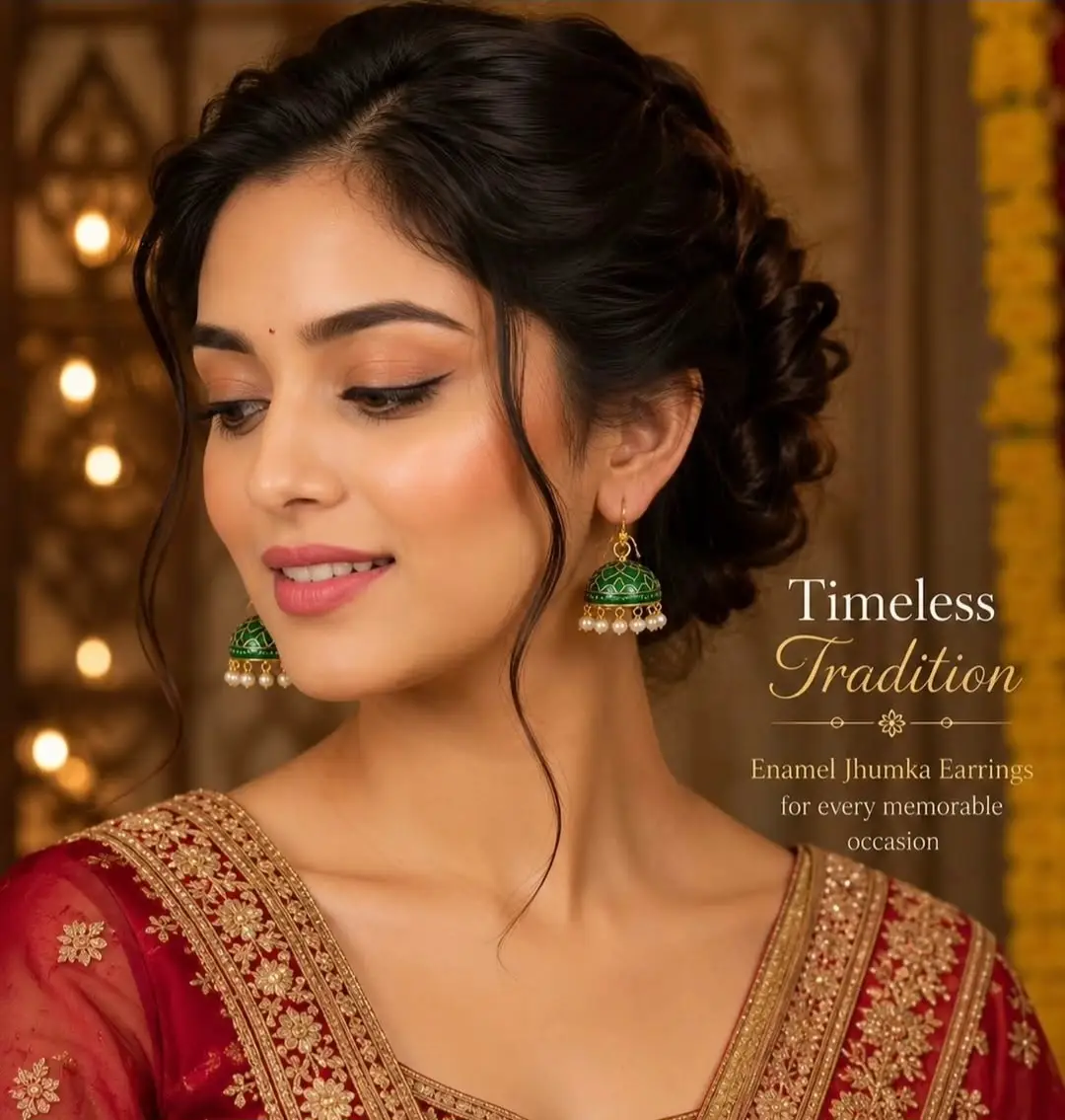 Elegant Green Lotus Jhumka Earrings