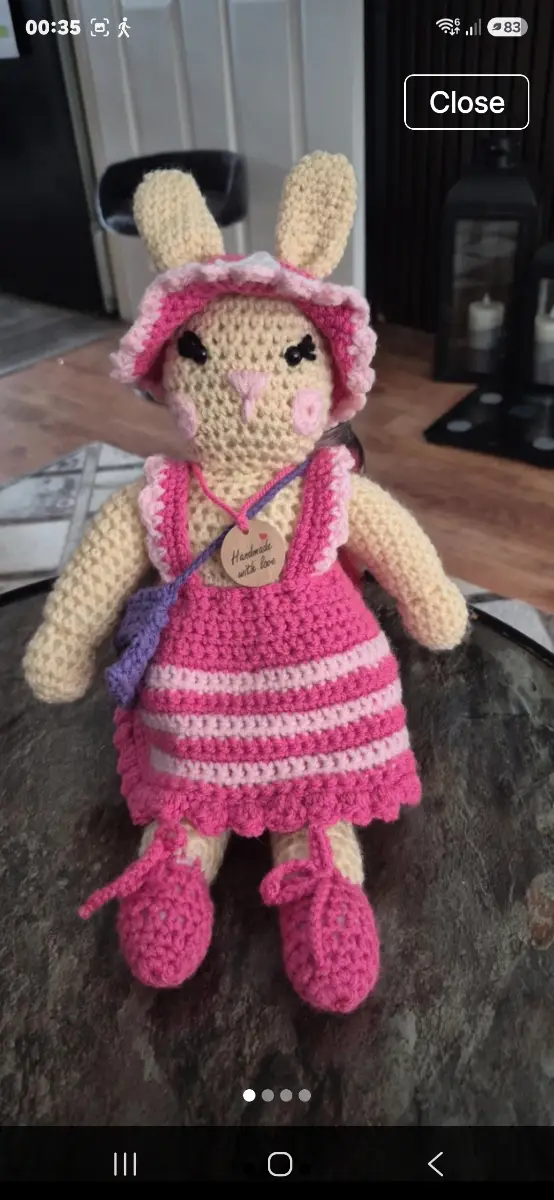 Handknitted rabbit with clothes