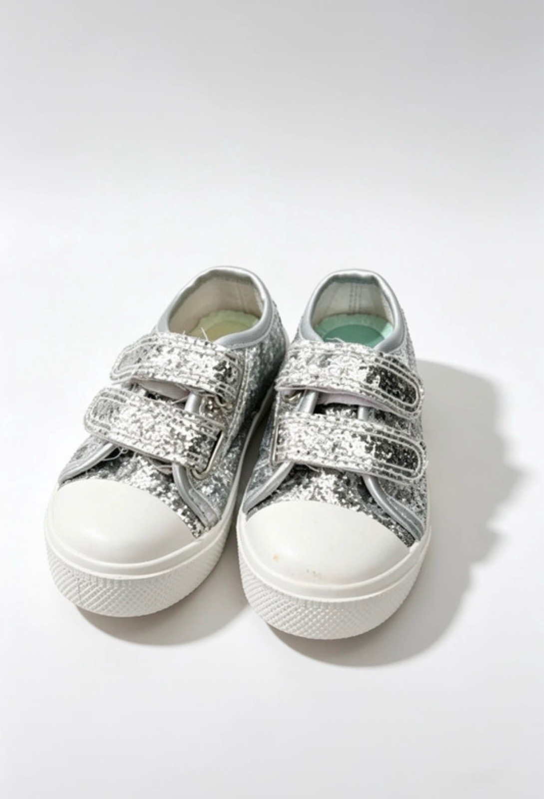 Schuh Kids Silver Glitter Velcro Trainers UK Infant 4 EUR 20