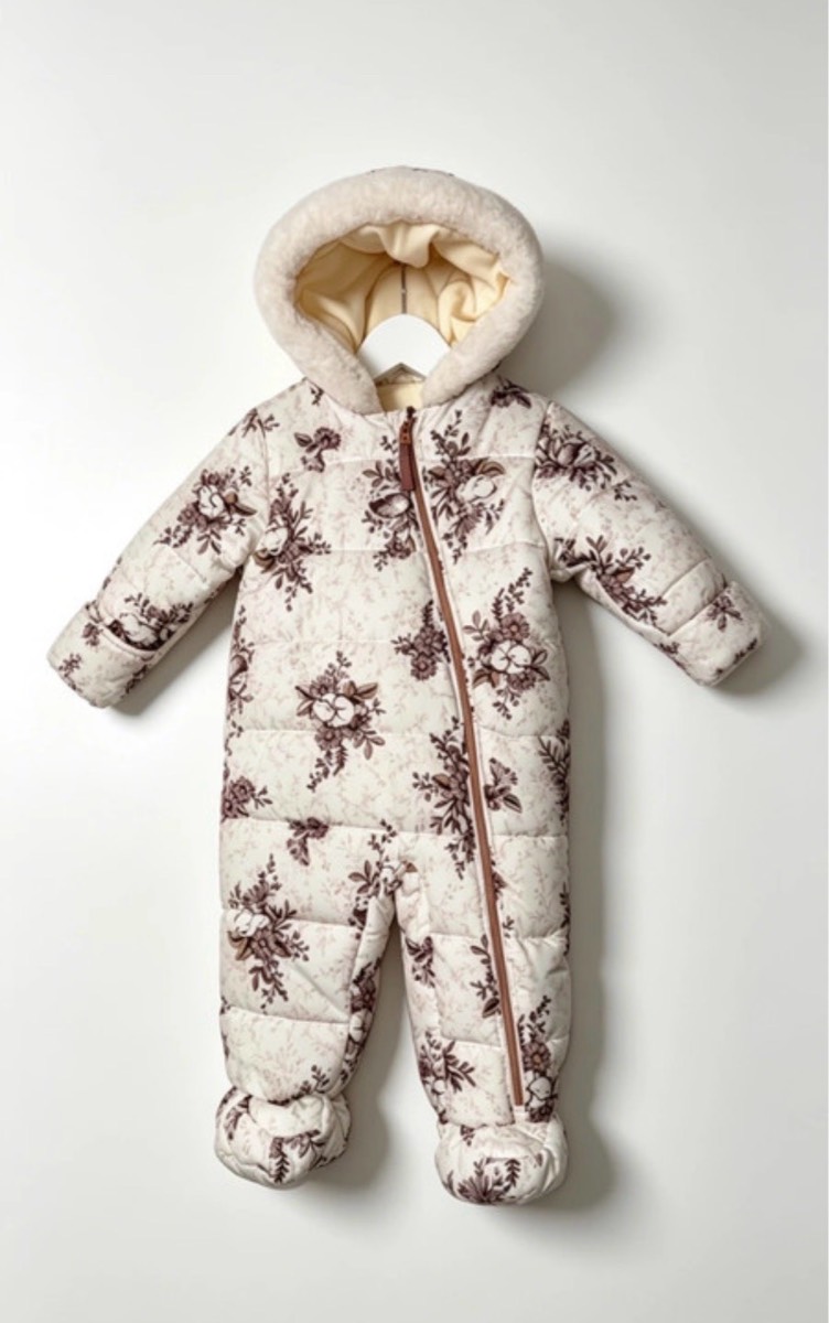 Nutmeg Baby Girl Cream Floral Quilted Snowsuit Pram Suit 6-9 Months