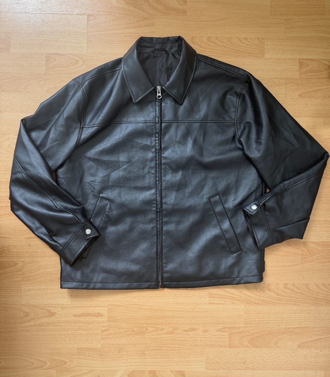 Asos design black faux leather Harrington  jacket size L
