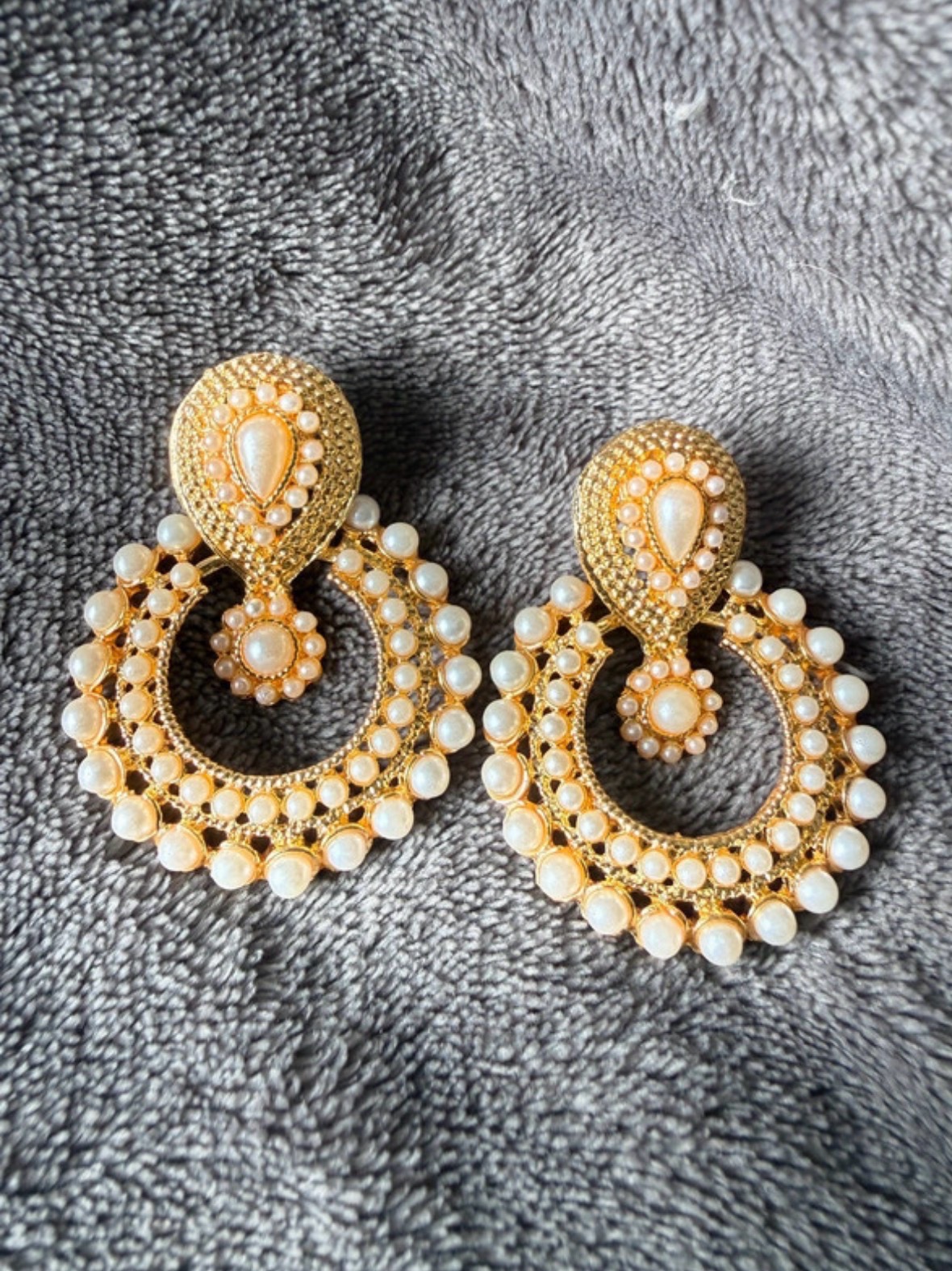 Gold Pearl Chandbali Statement Earrings | South Asian / Indian Jewellery