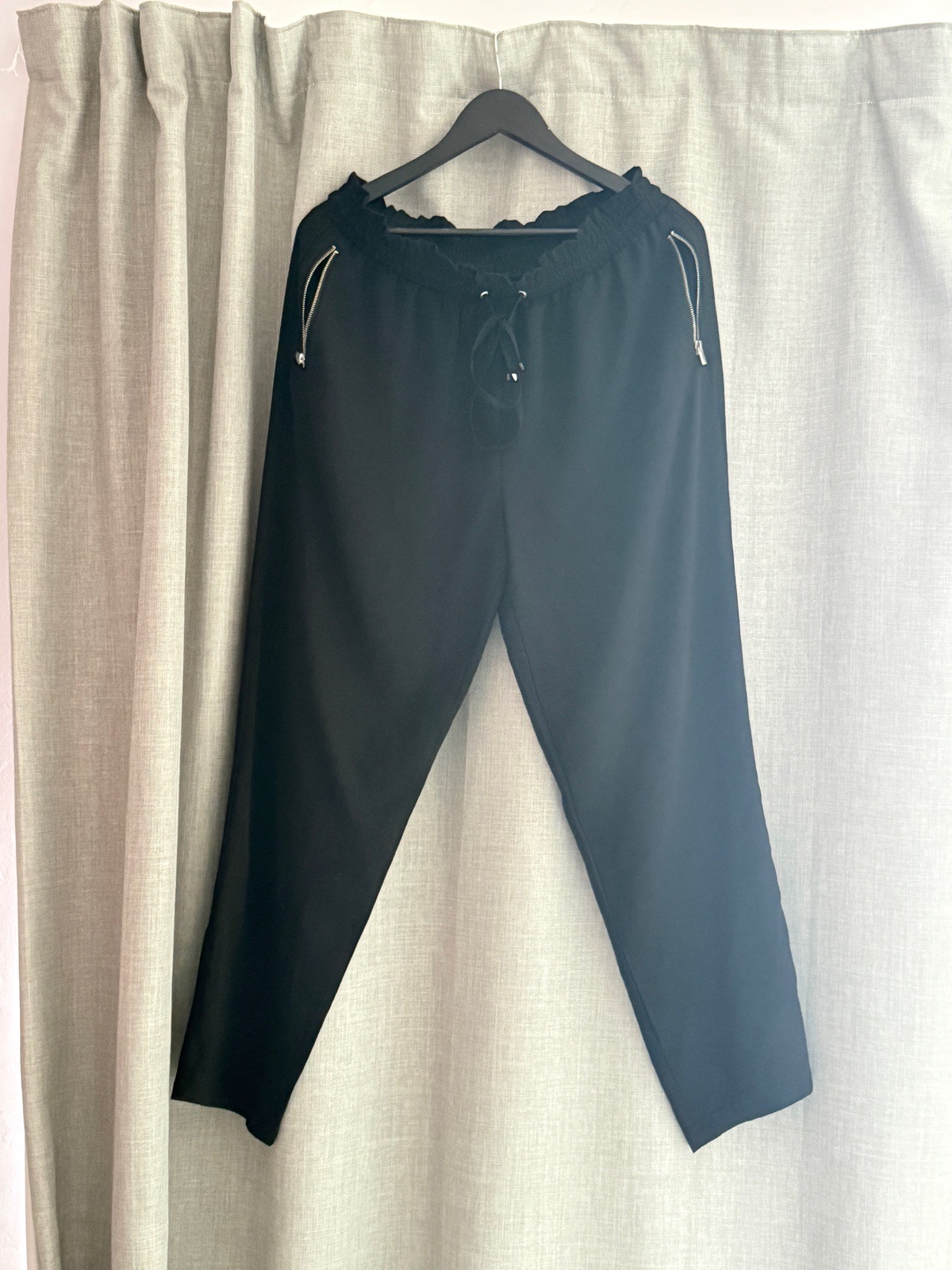 New Look Black Trousers Joggers Zip Pocket UK 14 Casual Workwear Comfy