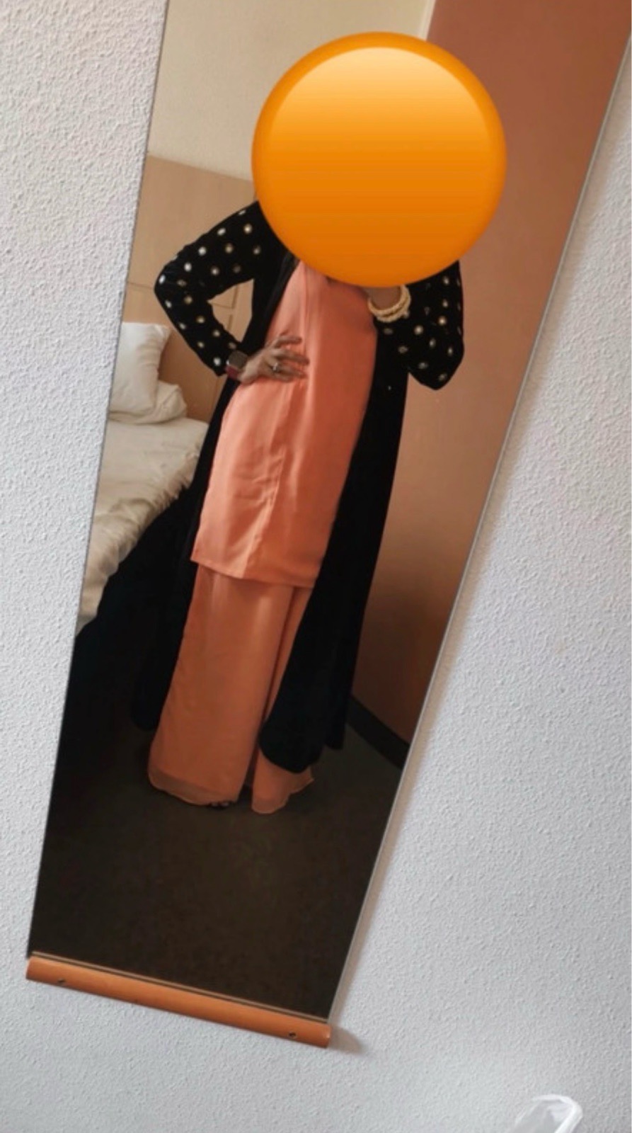 Beautiful Diya 4-Piece Peach Palazzo Suit with Black Velvet Embroidered Jacket - Size XL