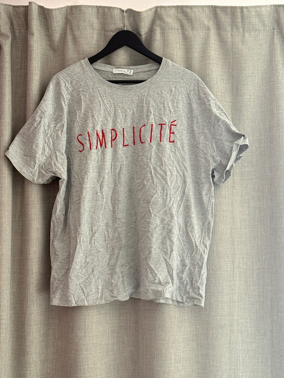Primark Cares Grey Slogan T-Shirt "Simplicité" – Size L (UK 14/16)