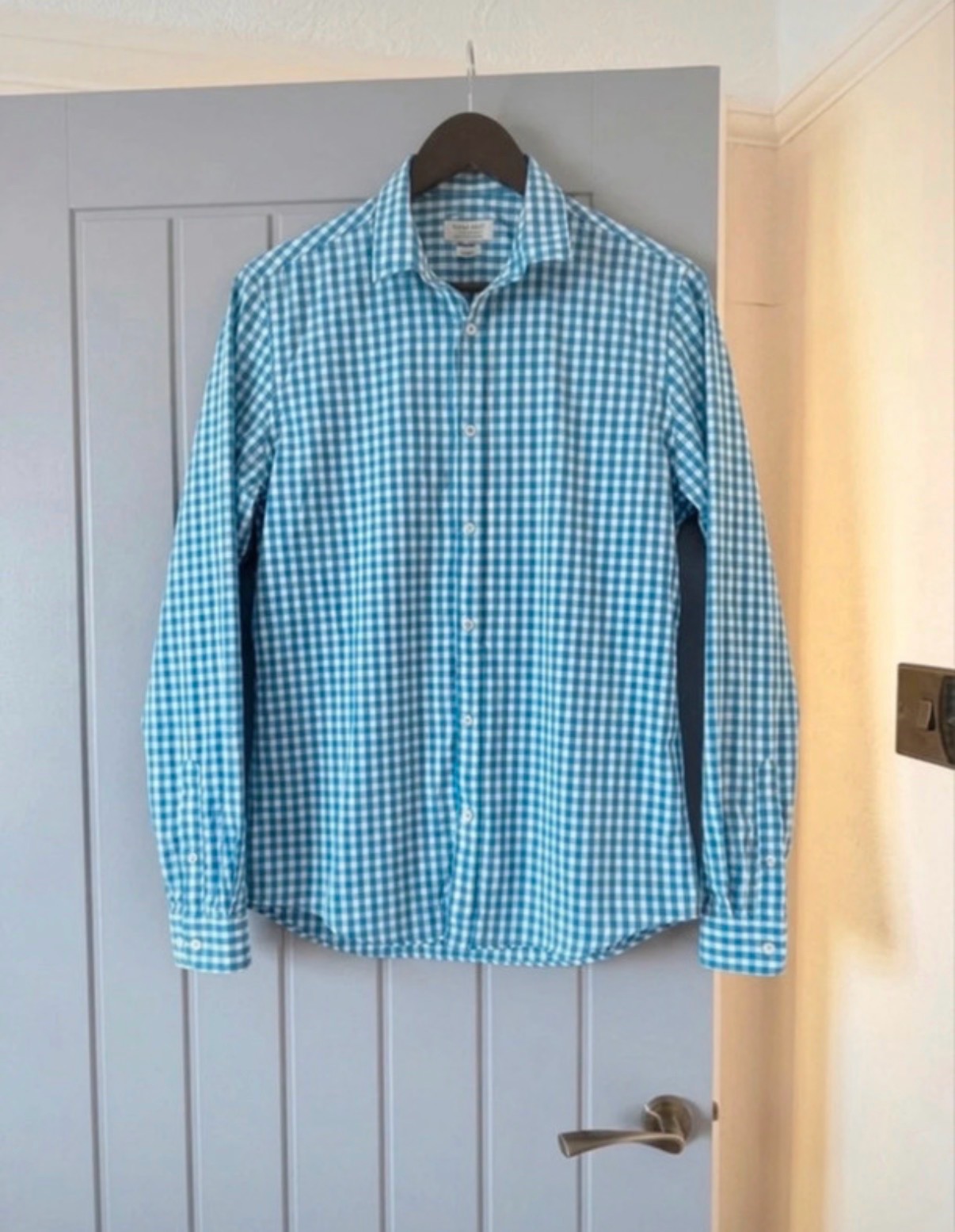 Zara Man Blue & White Gingham Check Slim Fit Shirt - Size M