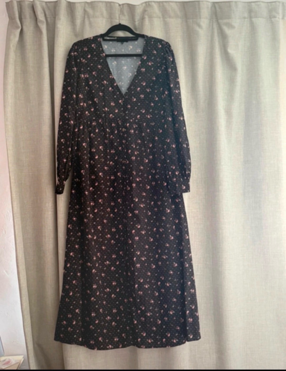 In The Style Black Floral Polka Dot Midi Dress Size 14