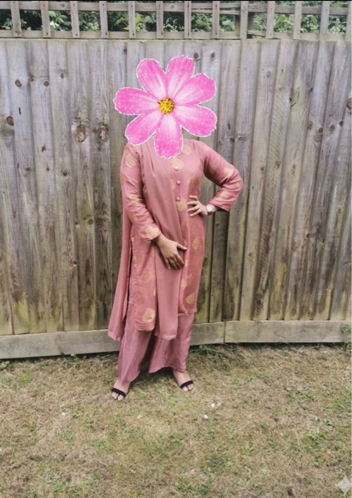 Dusty Pink & Gold 3-Piece Festive Shalwar Kameez Set